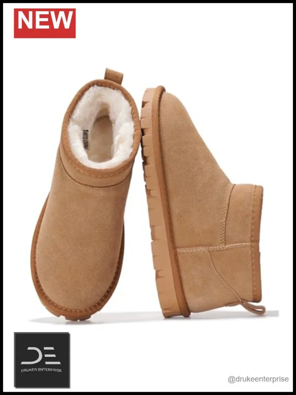 Genuine Suede Ankle Boots Water Resistant Faux Fur Lining Memory Foam Slip-On